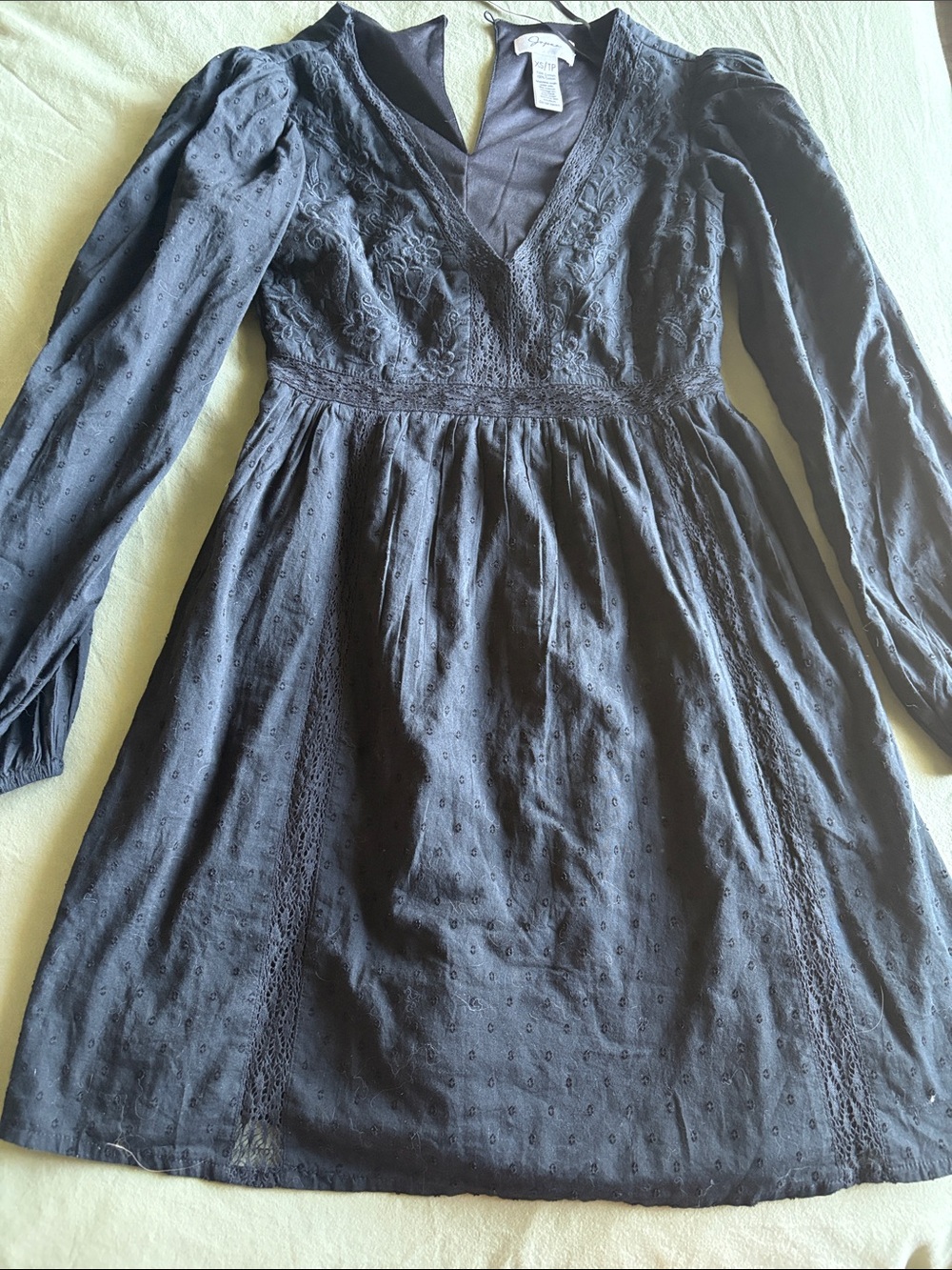Japna Embroidered V-Neck Long Sleeve Dress